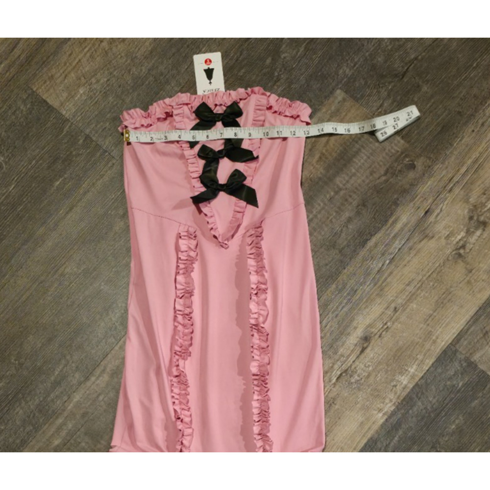 Zesica Dress Womens S Pink Strapless Maxi Ruffle Black Bow Coquette NWT - Picture 3 of 8